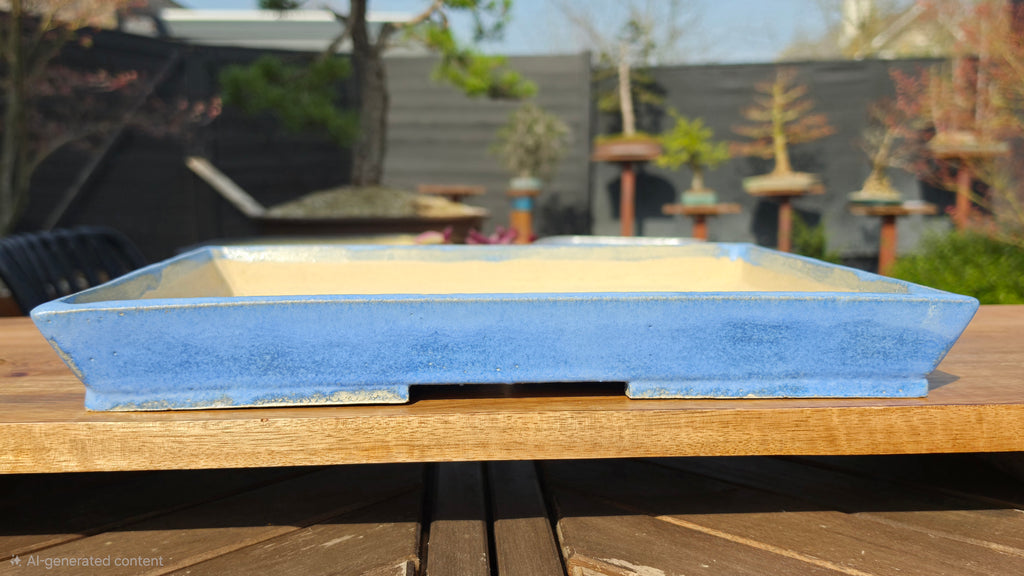 TomFish Bonsai Potten Rechthoekige Pot Blauw Geglazuurd, Handgemaakt, Professioneel