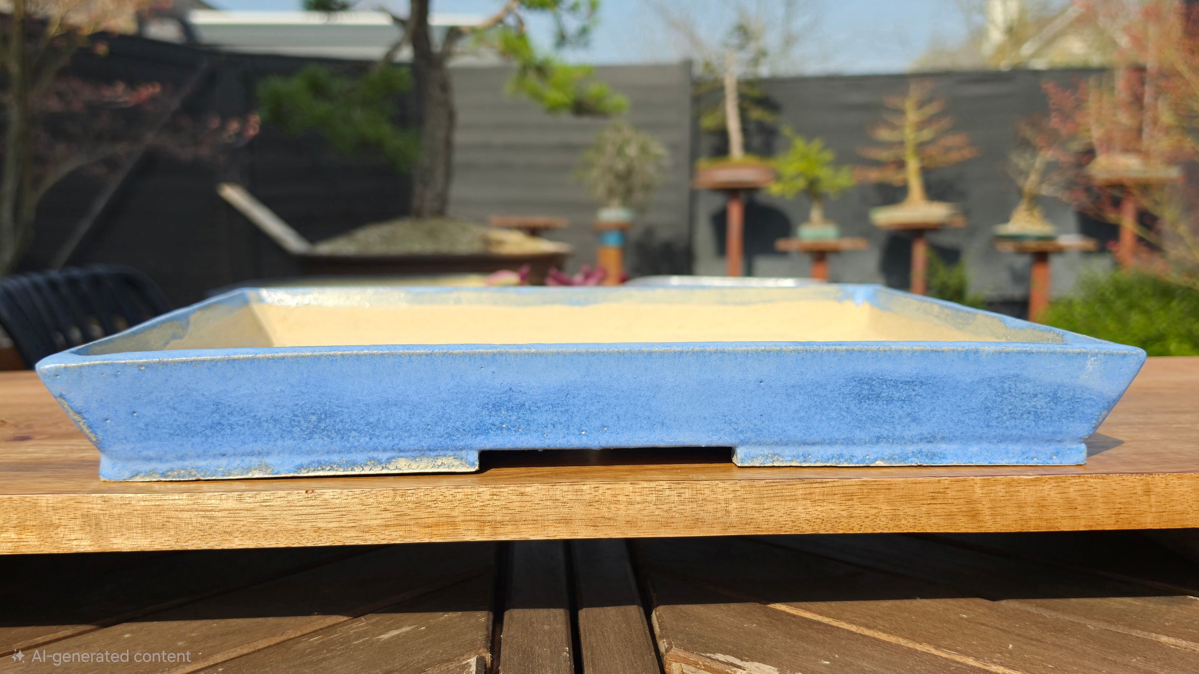 TomFish Bonsai Potten Rechthoekige Pot Blauw Geglazuurd, Handgemaakt, Professioneel