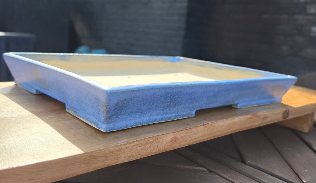 TomFish Bonsai Potten Rechthoekige Pot Blauw Geglazuurd, Handgemaakt, Professioneel