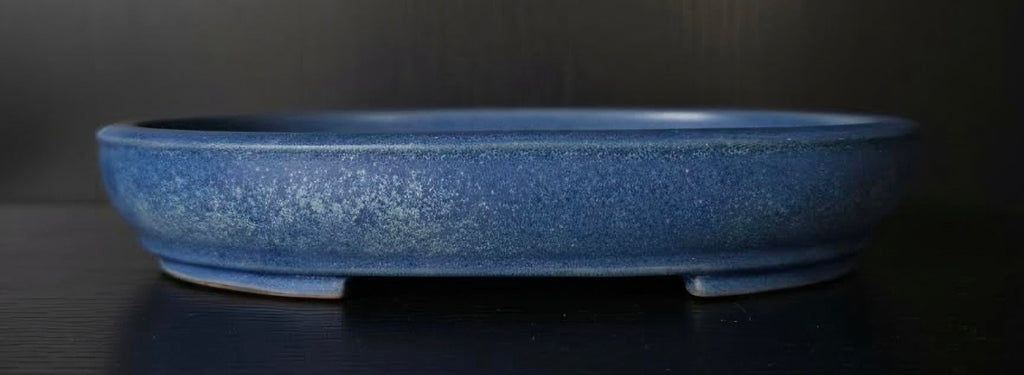 Blauw Ovaal geglazuurd bonsaipotje Klein