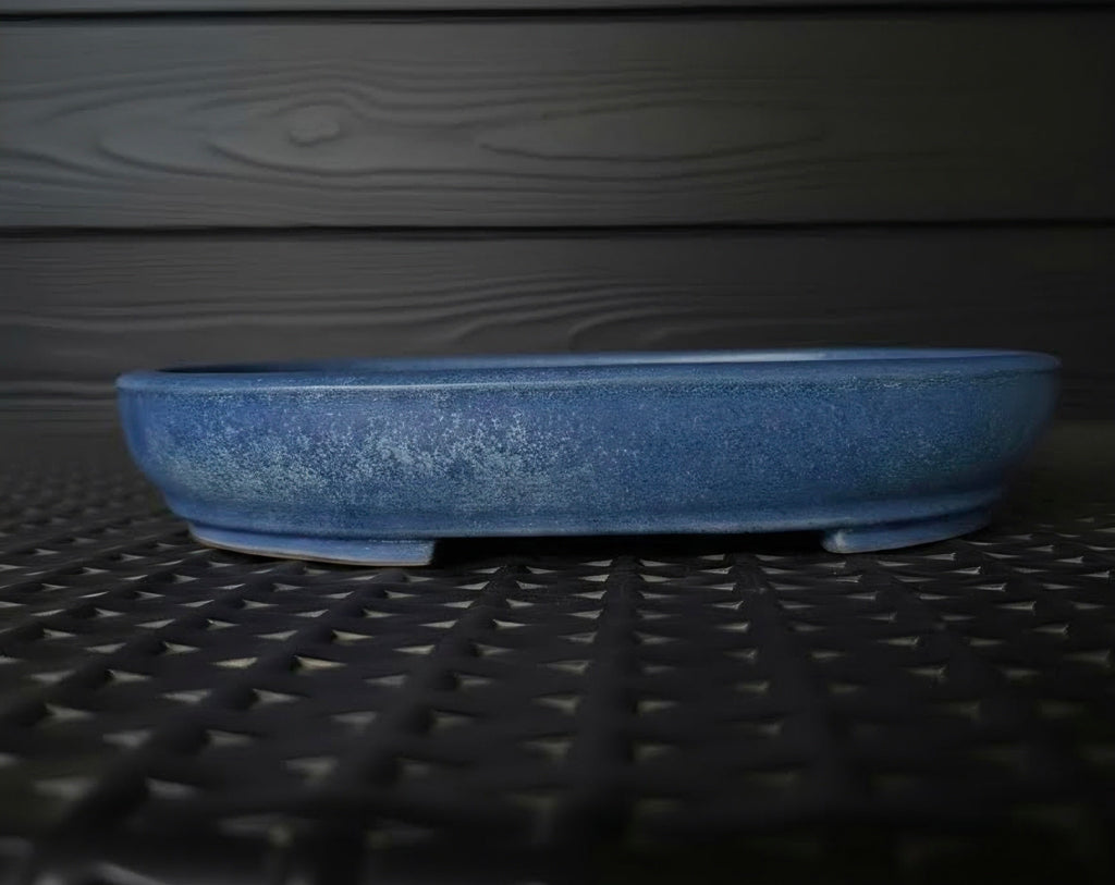 Blauw Ovaal geglazuurd bonsaipotje Klein